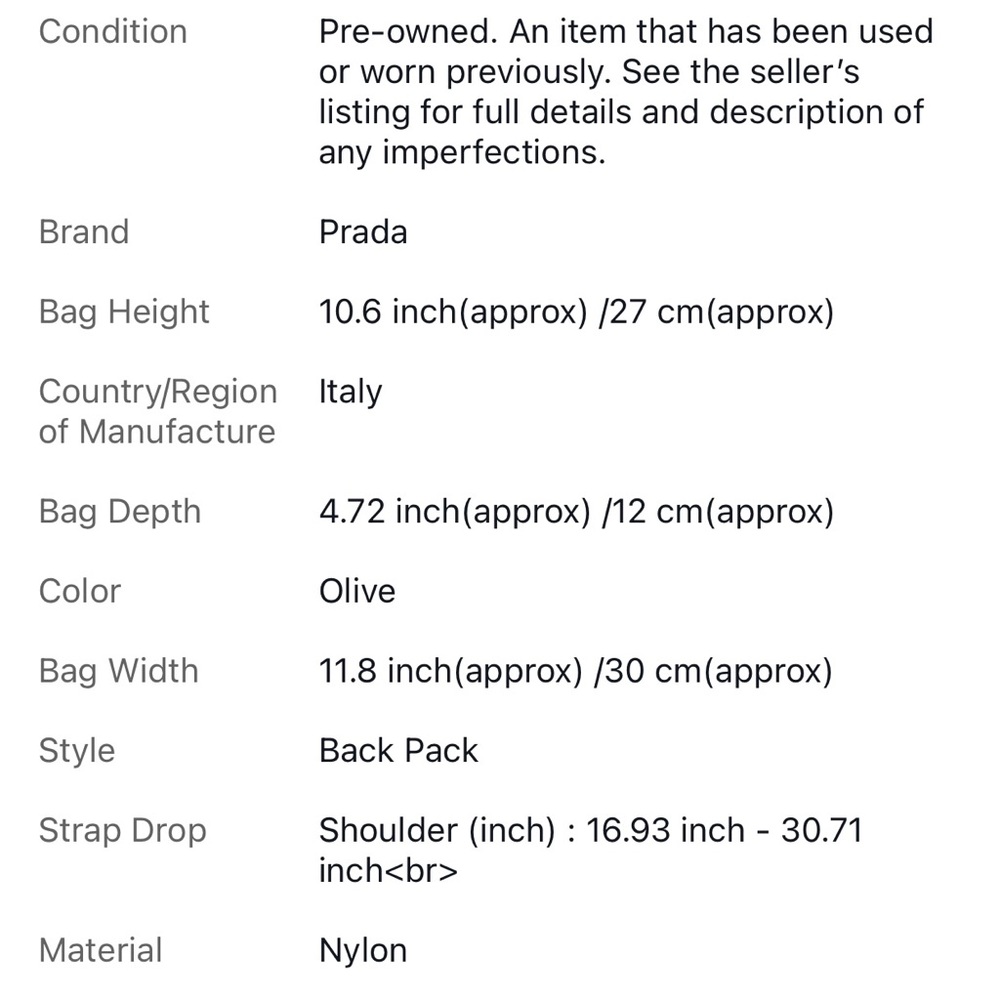 Prada Back Pack  Olive Nylon 839637 - Picture 16 of 16